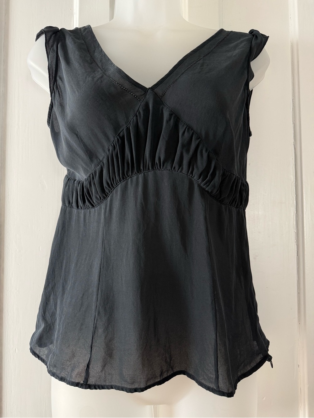 Classic Black V-Neck Ruched Top